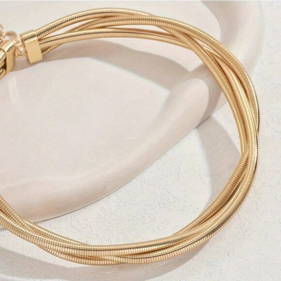 Multi-Layer 18k Gold Filled Snake Chain Choker Necklace - Picture 5 of 5